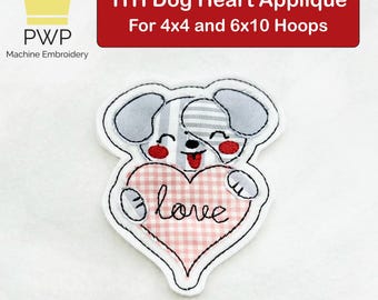 Applique coeur de chien ITH, motif de broderie Machine pour cerceaux 4 x 4 et 6 x 10
