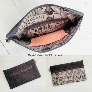 ITH Taschentasche. Stickdatei für 5x7, 6x10, 7x11 und 9x12 Reifen, mit mehreren Reißverschlusstaschen und einer offenen Tasche.