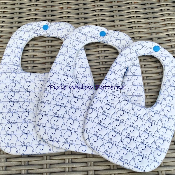 Easy ITH Elephant Baby Bib. Machine Embroidery Pattern.