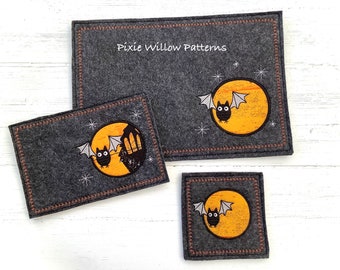 Halloween Pattern Set. ITH Machine Embroidery designs - Mug Rug, Coaster and Placemat.