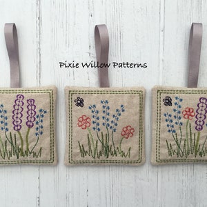ITH Lavendel Tasche Set von 3. Teil der Bee Scene Series. Pin Kissen & In den Reifen-Projekt für 4 x 4 Reifen. Maschine Stickerei Muster