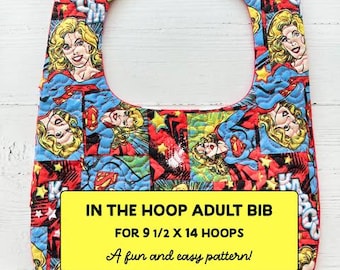 Very easy ITH Adult Bib, machine embroidery pattern, Stipple Quilting (9 1/2 x 14 Hoops)