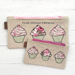ITH Zipper Bag, fully lined. Cupcake zipper &quot;Bag 155&quot;. In the hoop machine embroidery design for 5x7 and 6x10 Hoops.