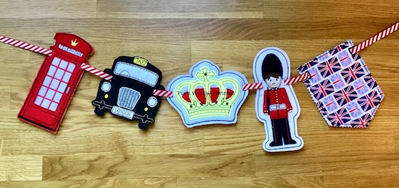 Post box London Taxi Crown ITH British Icon Series Bunting Design Pack1 Machine Embroidery London Guard and Spearhead Bunting.