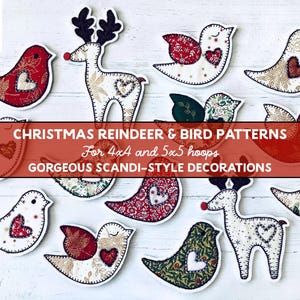 ITH Julgransdekorationer, ren- och fågelmönster. Maskinbroderimönster
