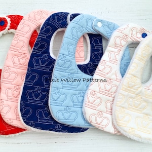 ITH Crown Quilted Bib Pattern: Easy Machine Embroidery Design (6x10, 7.9x11, 8x12 Hoops)