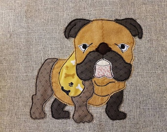 ITH Bulldog Raw Edge Applique. In the hoop Machine Embroidery Design. by Pixie Willow Patterns