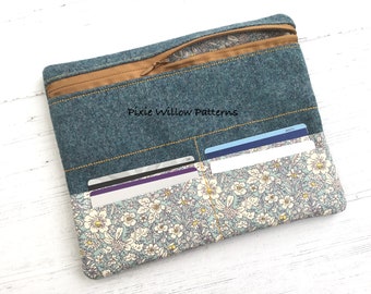 Patrón de cartera con cremallera acolchada ITH: Monedero bordado a máquina para bastidores de 8x12