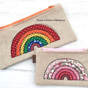 ITH Zipper Bag. In the hoop rainbow zipper bag (130). Machine embroidery pattern of applique rainbow for 5x7 and 6x10 hoops.