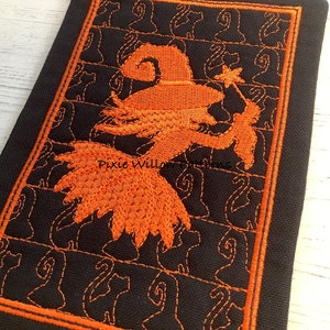 ITH Witch Silhouette Mug Rug Design. In the Hoop Machine Embroidery Halloween Project for 5x7 hoops. image 1