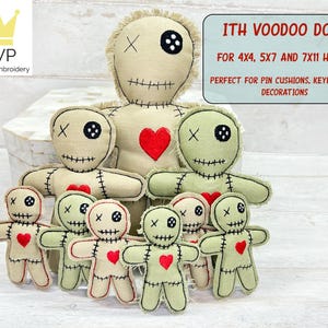 ITH Voodoo Doll Pin Cushion for 4x4, 5x7 and 7x11 Hoops. Machine Embroidery Design.