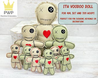 ITH Voodoo Doll Pin Cushion for 4x4, 5x7 and 7x11 Hoops. Machine Embroidery Design.