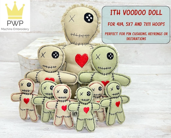 ITH Voodoo Doll Pin Cushion for 4x4, 5x7 and 7x11 Hoops. Machine Embroidery Design.