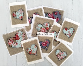 Motif coeur appliqué à bord brut. Motif de broderie machine pour cerceaux 4 x 4 et 5 x 7.