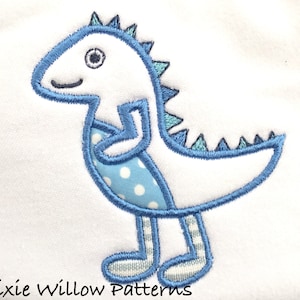 ITH Dinosaur applique machine embroidery pattern for 5x7, 6x10 and 8x12 ITH hoops by Pixie Willow Patterns