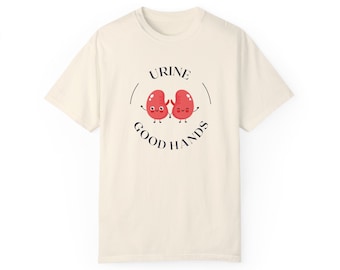 Camiseta de enfermera con buenas manos para orina, camiseta de riñón, camiseta de enfermería, juego de palabras sobre nefrología, juego de palabras sobre riñones, camiseta de atención médica, camiseta de diálisis