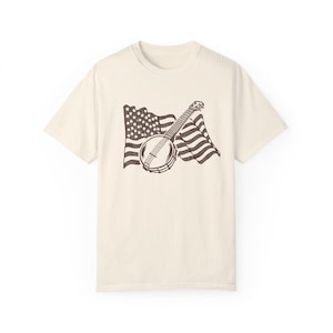 アメリカンレクイエム、ビヨンセカウボーイカーター、バンジョー＆フラッグTシャツ、音楽愛好家のためのユニセックスTシャツ、7月4日、コンサートに最適、