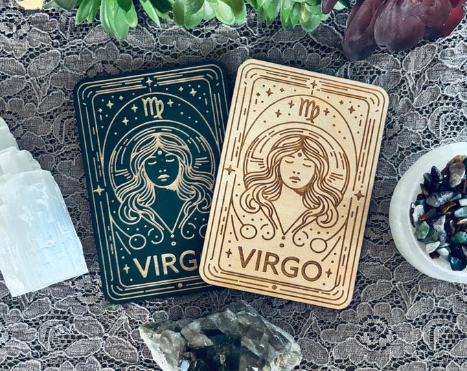 Virgo Zodiac Card | Wooden Zodiac Altar Card | Zodiac Tarot Decor | Zodiac Wall Art | Tarot Themed Decoration