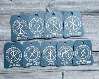 Wooden Rune Tag | Rune Ornaments | Rune Talisman | Protection, Love, Wealth, Courage, Good Luck, Strength, Energy, Health, Safe Travels