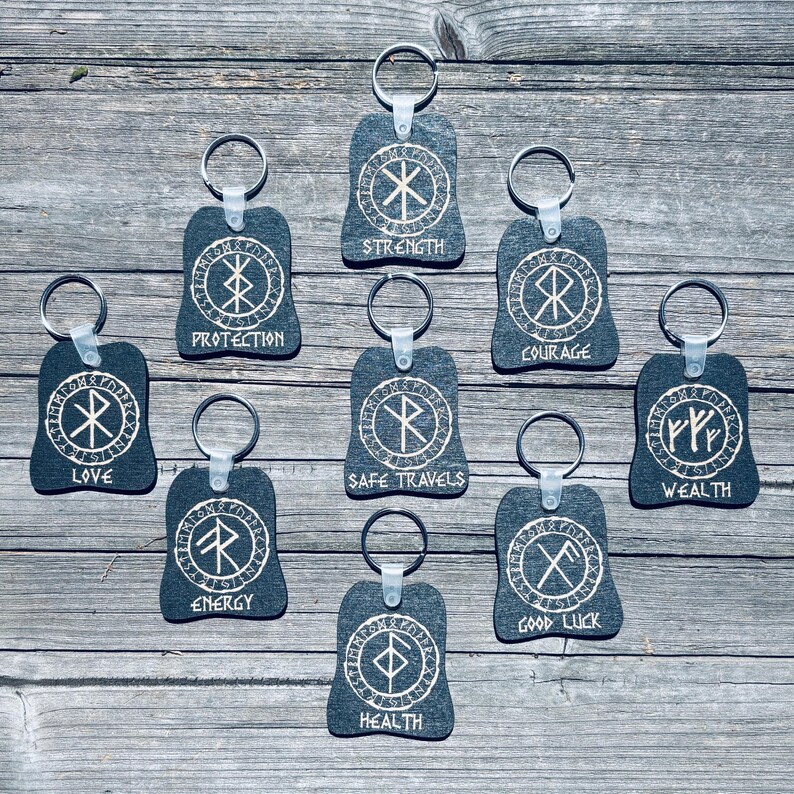 Good Luck Wooden Rune Keychain | Rune Talisman | Strength | Wealth ...