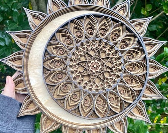 Multi-Layered Laser Cut Wall Decor Wooden Sun and Moon Eclipse