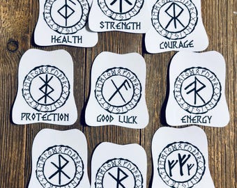 Rune Stickers | Vinyl Rune Sticker | Rune Talisman | Health, Strength, Courage, Protection, Good Luck, Energy, Love, Safe Travels, Wealth
