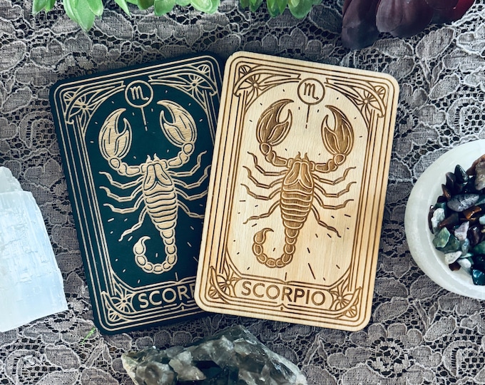 Scorpio Zodiac Card | Wooden Zodiac Altar Card | Zodiac Tarot Decor | Zodiac Wall Art | Tarot Themed Decoration