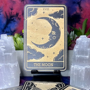 18 | The Moon Tarot Card | Major Arcana | Mystic Wooden Major Arcana Tarot | Witchy Birch Major Arcana Décor Card | Painted Black