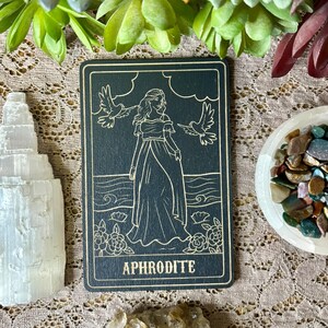 Aphrodite Deity Card | Altar Decor | Deity Wall Art | Tarot Themed Shelf Leaner Painted Black
