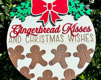 Gingerbread Kisses and Christmas Wishes Sign | Gingerbread Door Sign | Christmas Decoration |