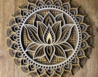 Multi-Layered Laser Cut Wall Decor Wooden Mandala Lotus