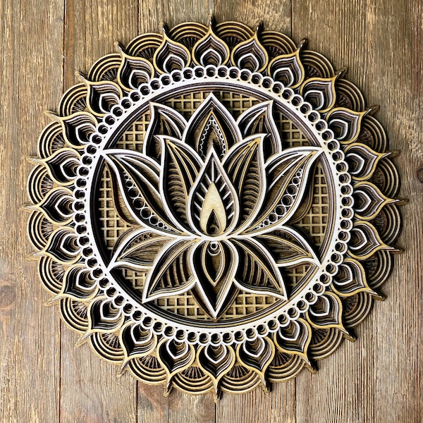 Multi-Layered Laser Cut Wall Decor Wooden Mandala Lotus