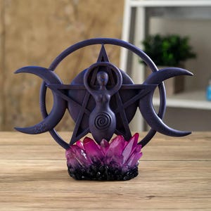 Triple Moon Spiral Goddess with Led Base