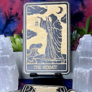 9 | The Hermit Tarot Card | Major Arcana | Mystic Wooden Major Arcana Tarot | Witchy Birch Major Arcana Décor Card | Painted Black