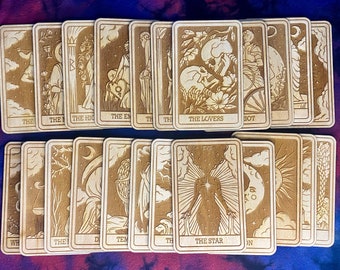 Full Set of 23 Major Arcana Tarot Cards | Mystic Wooden Major Arcana Tarot | Witchy Birch Major Arcana Décor Card | Natural WoodGrain