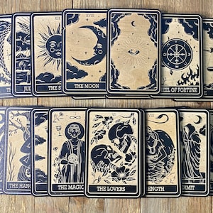 Full Set of 23 Major Arcana Tarot Cards | Mystic Wooden Major Arcana Tarot | Witchy Birch Major Arcana Décor Card | Painted Black