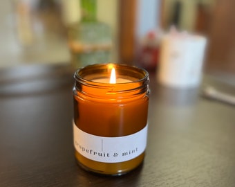 Grapefruit Mint Candle: Coconut Wax, Essential Oils (8.5 oz)