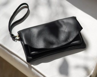 Black Leather Purse, Leather Clutch, Evening Purse for Women