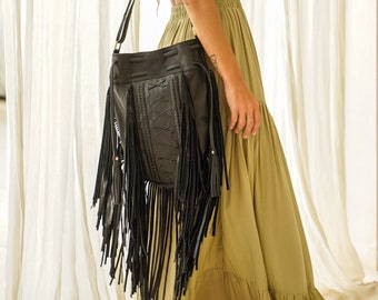 Boho Bag,leather Boho Purse, Fringed Shoulder Bag, Tan Boho Bag,leather Boho Purse, Fringed Shoulder Bag, Tan