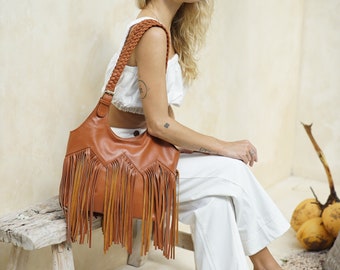 Brown Leather Fringe Purse, Western Fringe Bag