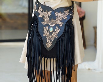 Cross Body Bag, Leather Fringe Purse, Suede Leather Fringe Bag