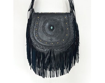 Bolso bandolera Boho de cuero con herramientas, bolso occidental, bolso de festival