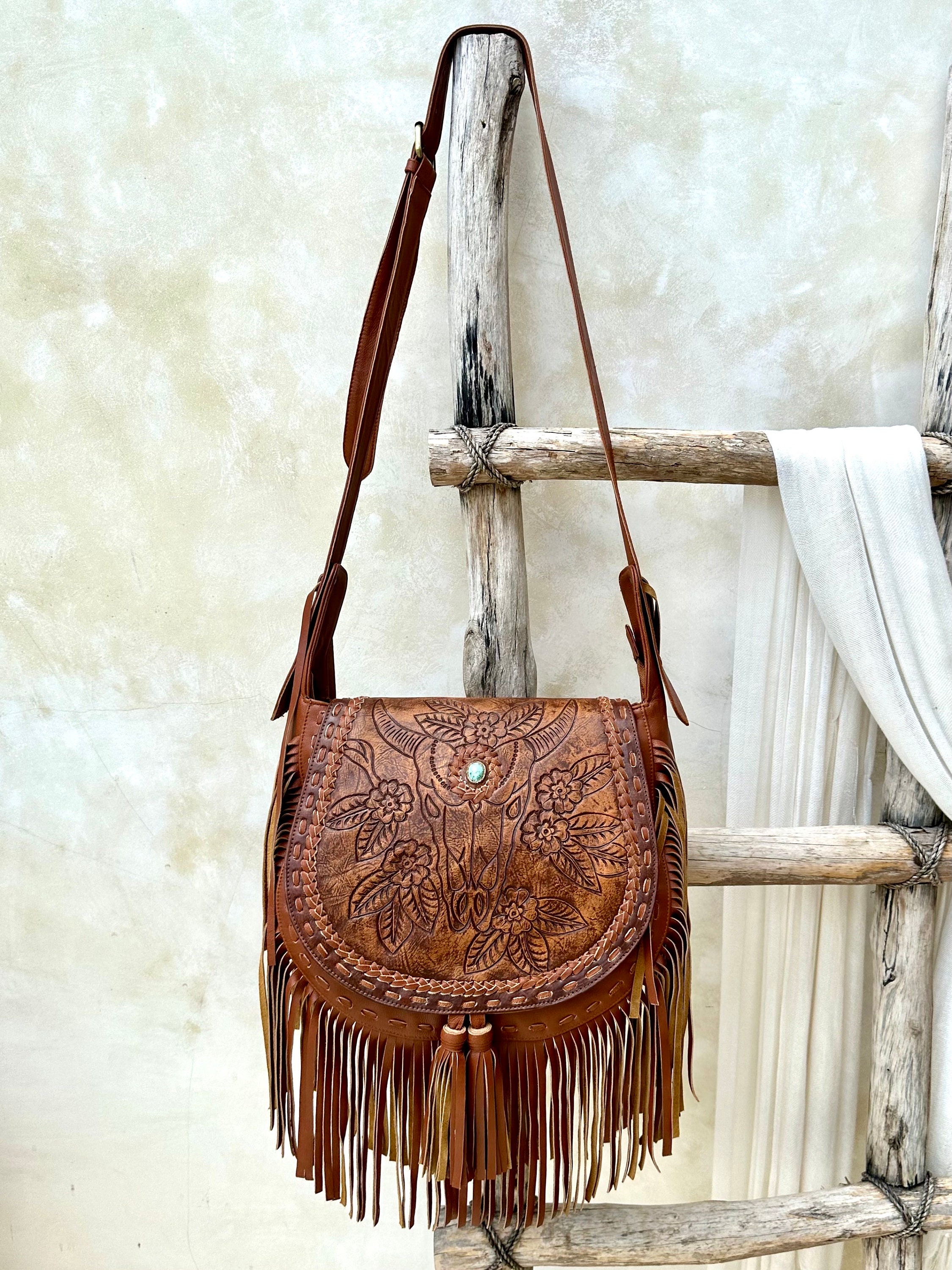 Tooled Leather Boho Crossbody Purse, Western Bag, Festival Bag - Etsy España