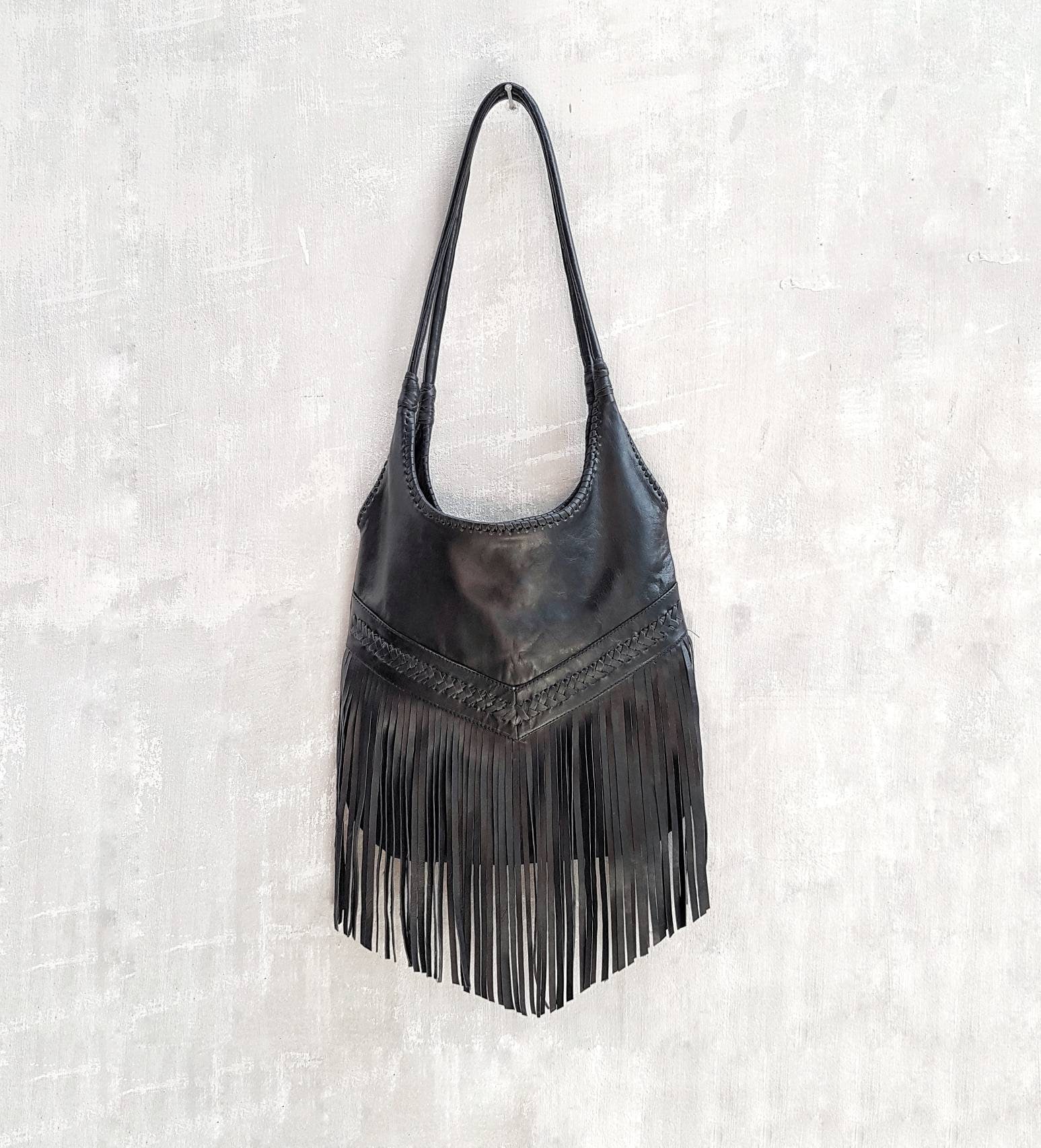 fringe handbag leather
