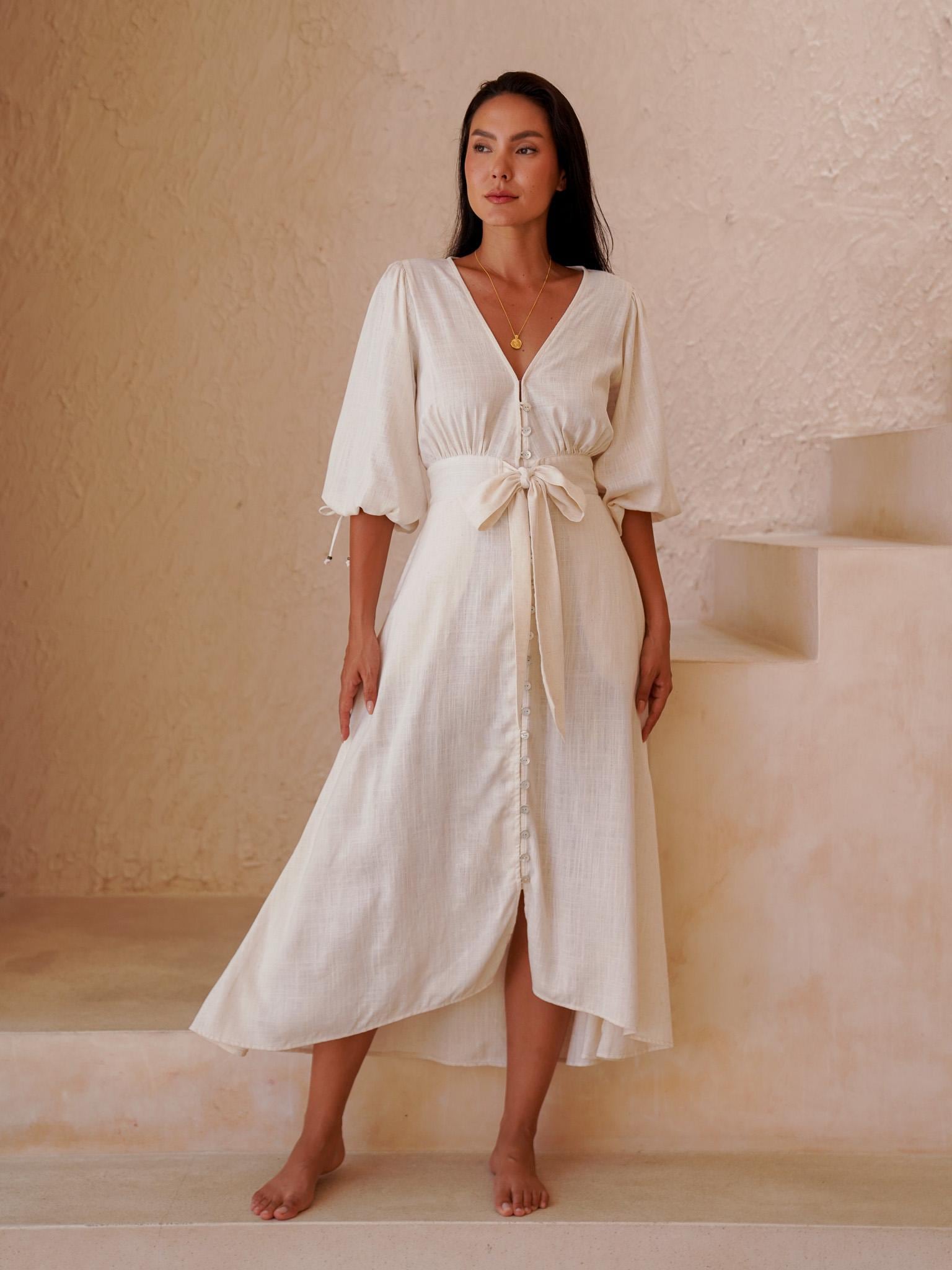boho white linen dress Linen Boho Wedding Dress. Handcrafted. World Wide Shipping.  Linen Wedding  Dress