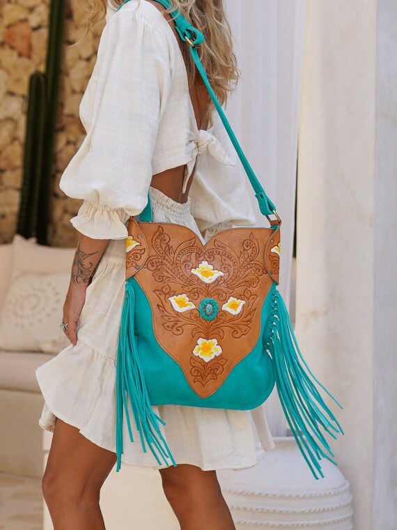 Bohemian Turquoise Fringe Purse, Western Purse, Festival Bag 
