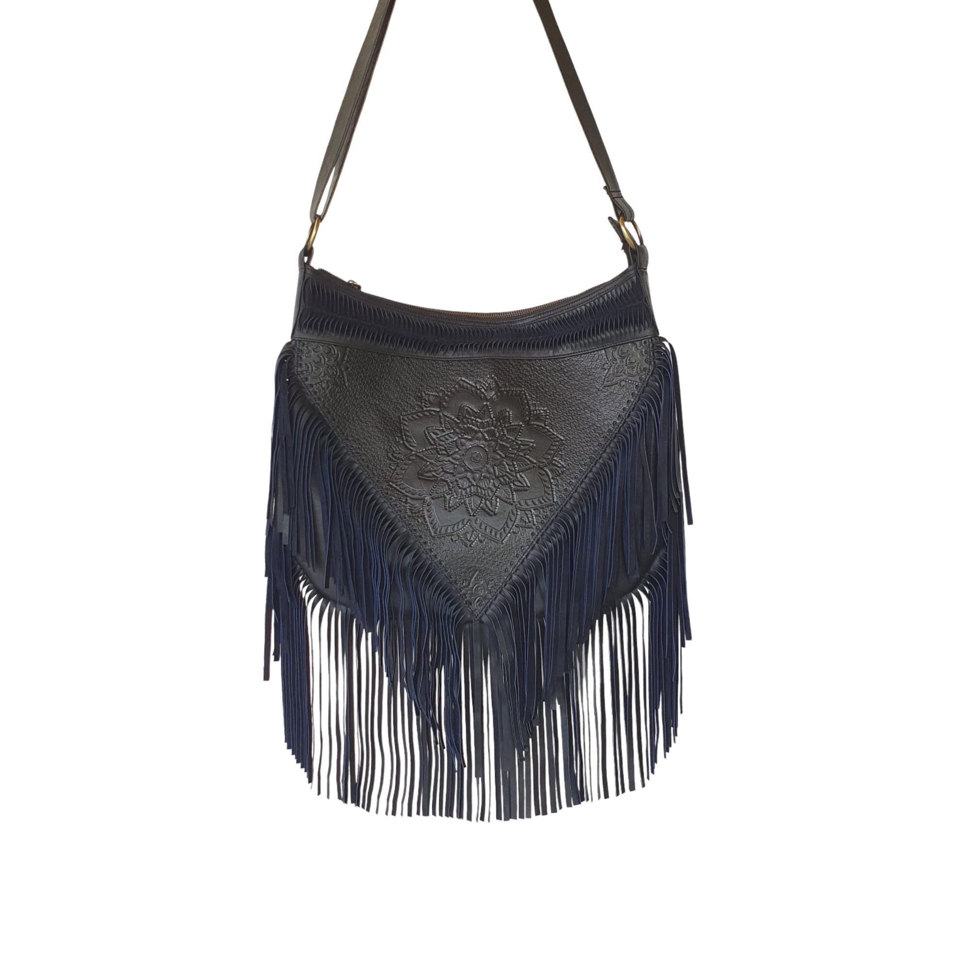 Large Fringe Crossbody - Speckled Black & White Cowhide & Black Western  Floral — Farmericana Designs