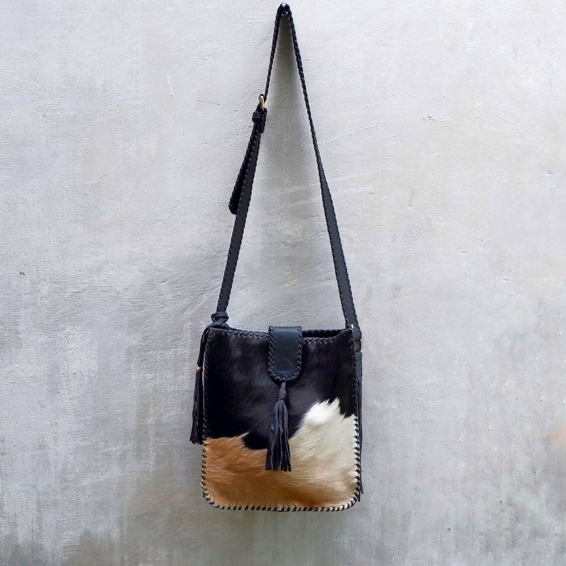 Leather Cowhide Cross Body Bag Hair on Hide Etsy