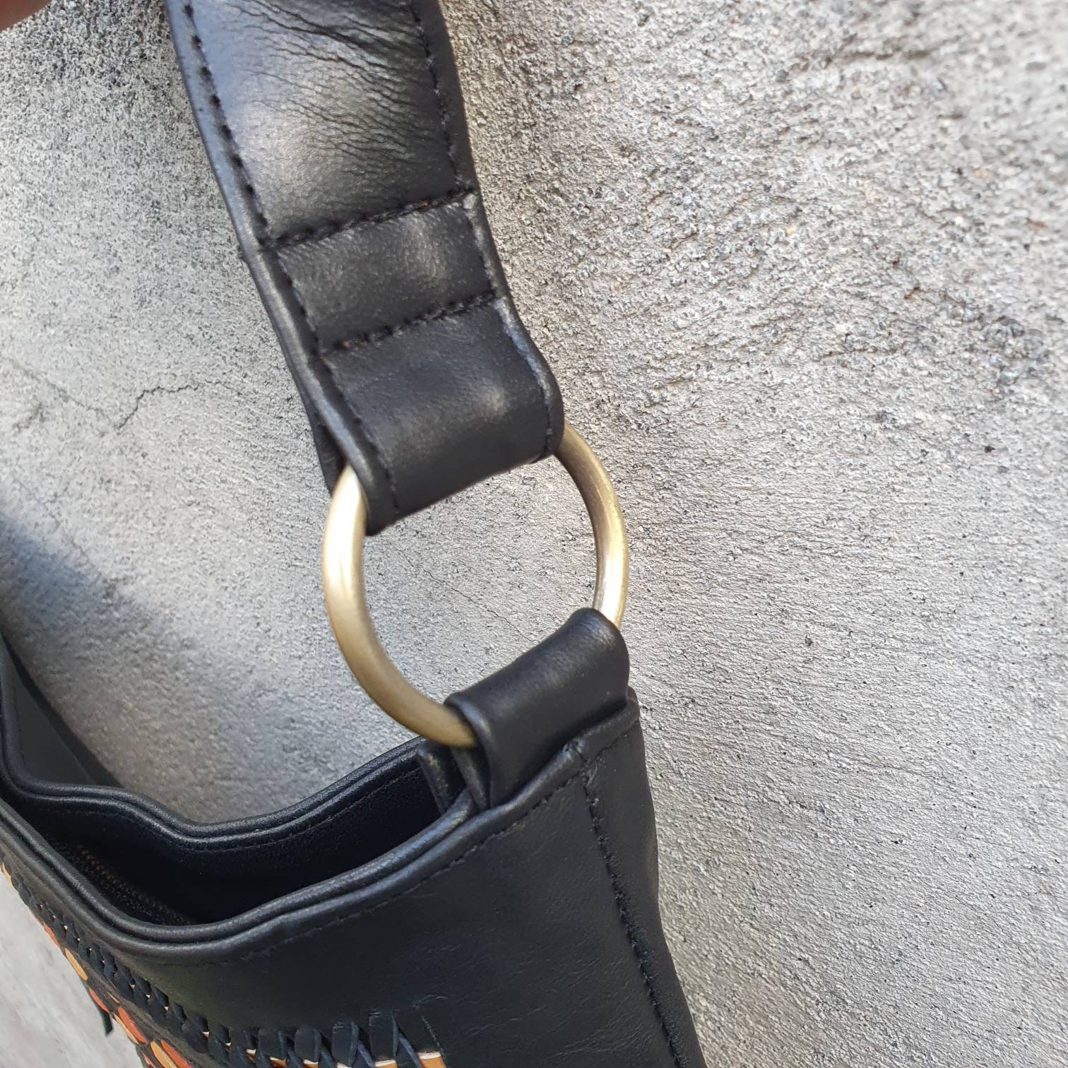 Boho Black Leather Fringe Crossbody Purse 