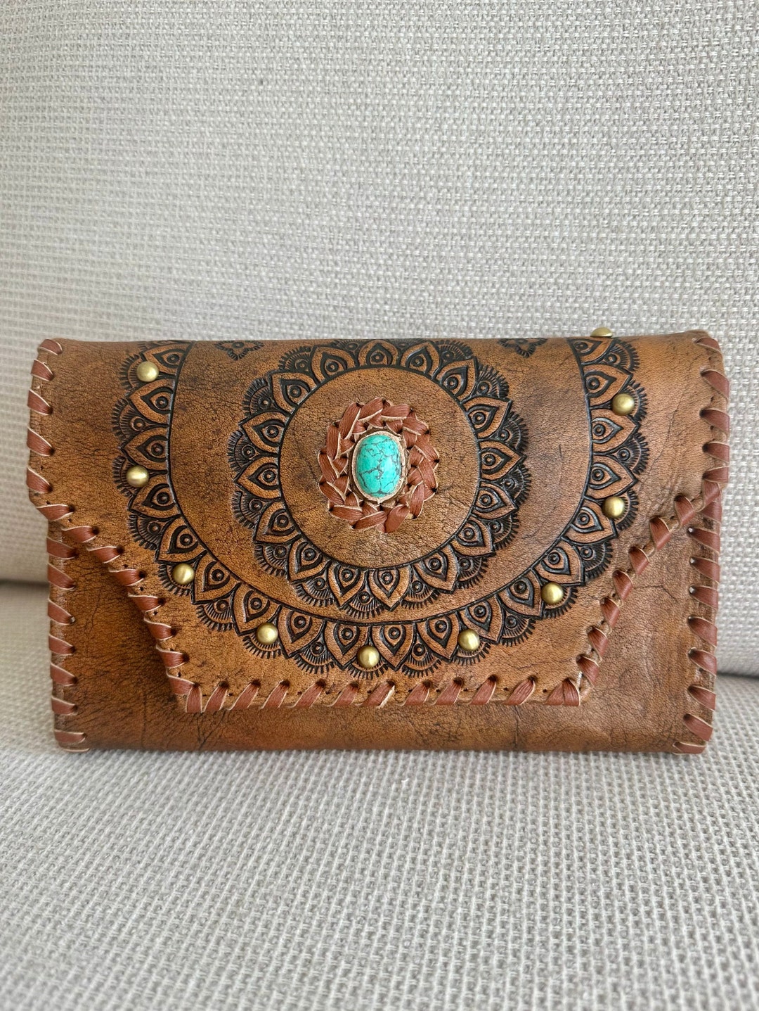 Brown - Handcrafted Leather Clutch / Wallet